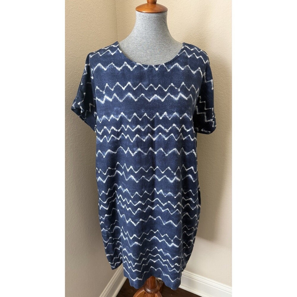 Old Navy Women's Size Large Navy Blue Geometric Print Linen Blend Shift Dress